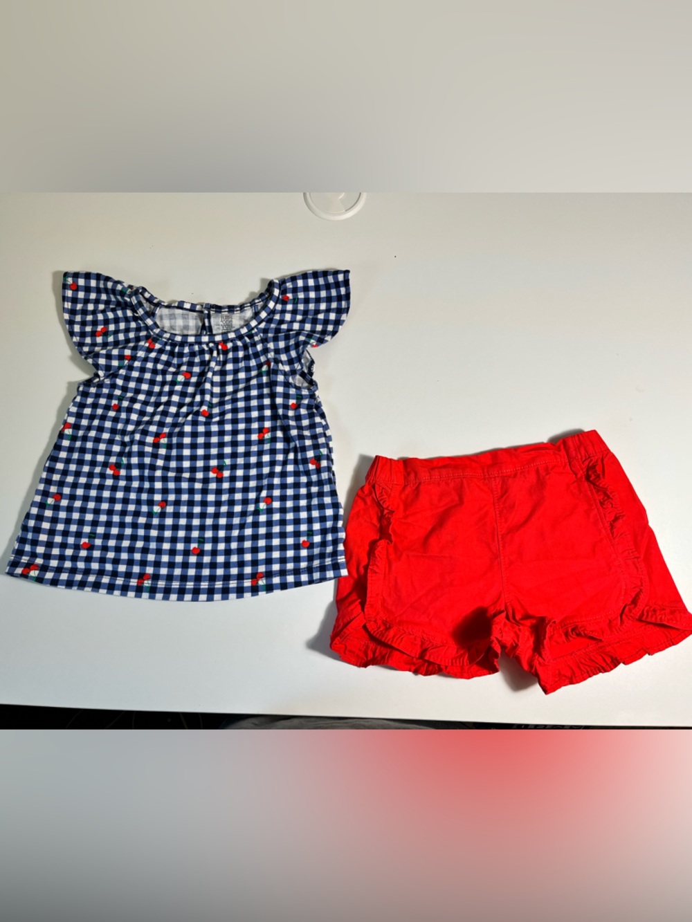 Carter's Blue and White Gingham Top with Cherry Print